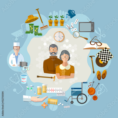 Nursing home,  social help elderly, medicine for old men