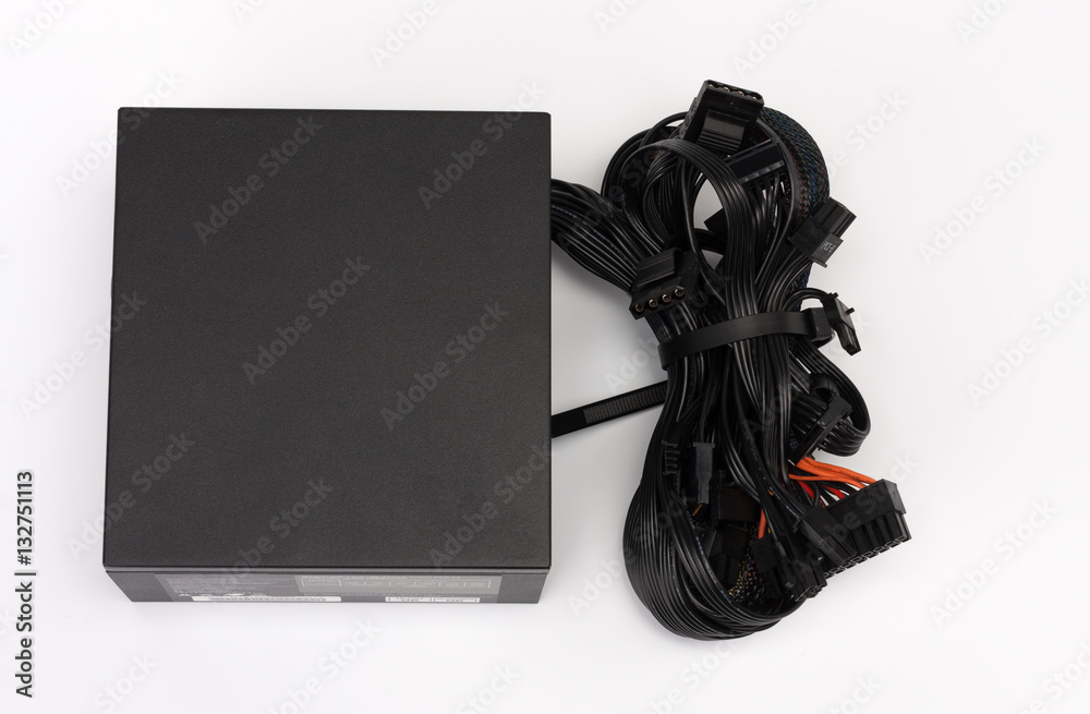 Computer power supply unit on white background