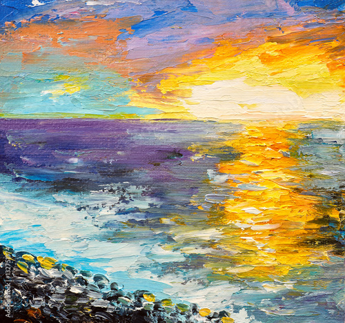Oil painting of the sea, sunset on the coast, watercolor © Fresh Stock
