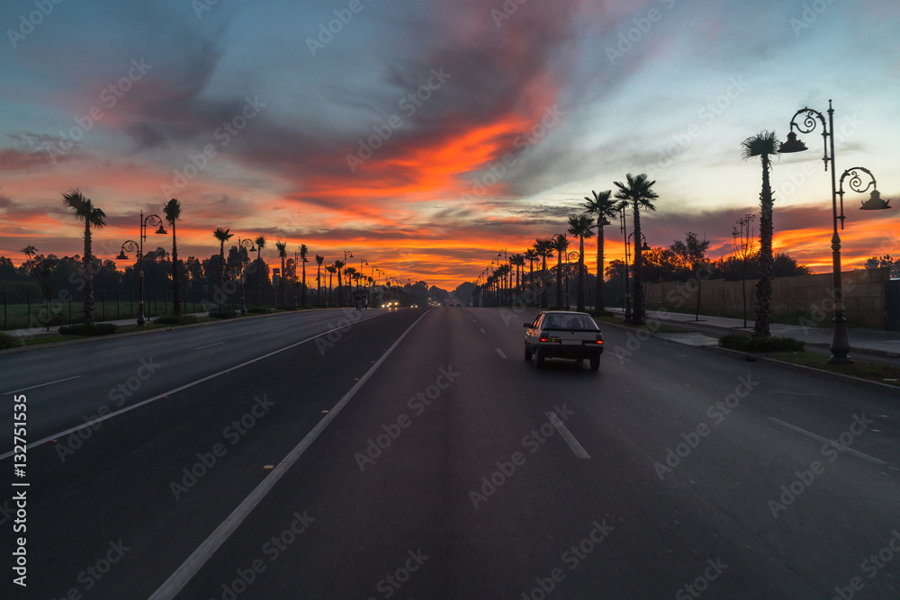 sun rising sky with asphalt highways road 
