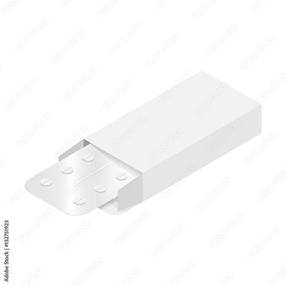 Vector Illustration white packaging boxes with pills. Isometric view. Template Layout ready to design. Vector Illustration white packaging boxes with pills. Isometric view. Template Layout ready to design.