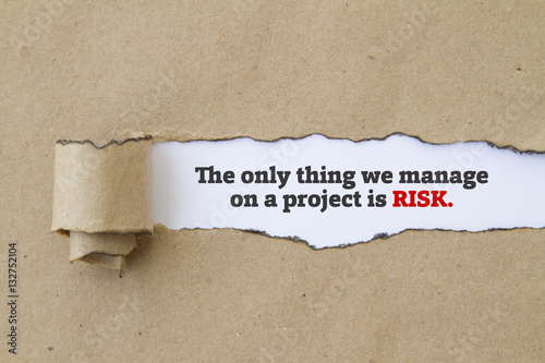 "The only thing we manage on a project is RISK." written under torn paper.