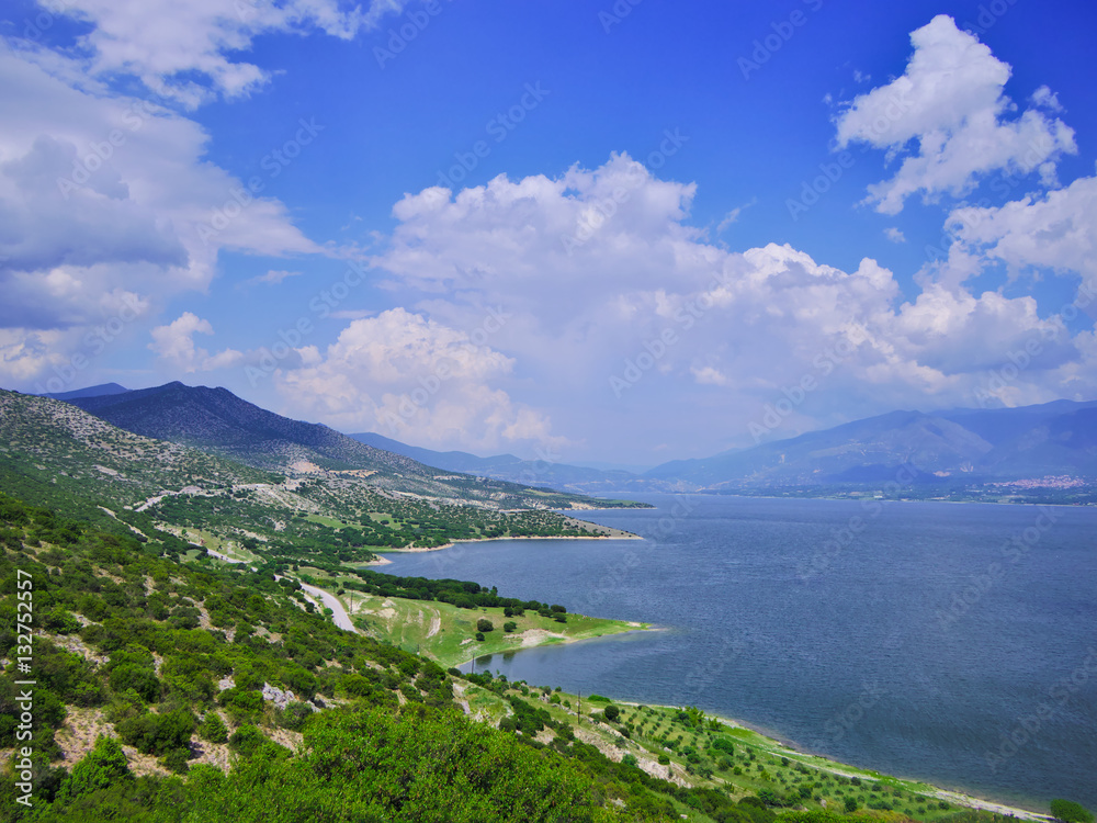 Beautiful view over water reservoir lake in Kozani, Greece. Beautiful view over water reservoir lake in Kozani, Greece.