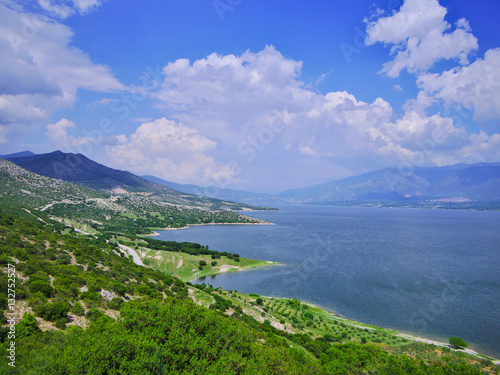 Beautiful view over water reservoir lake in Kozani  Greece.