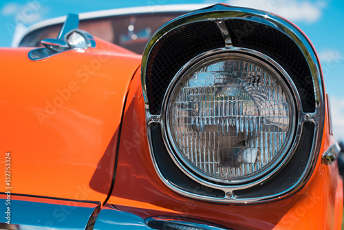The headlights luxury vintage car close-up