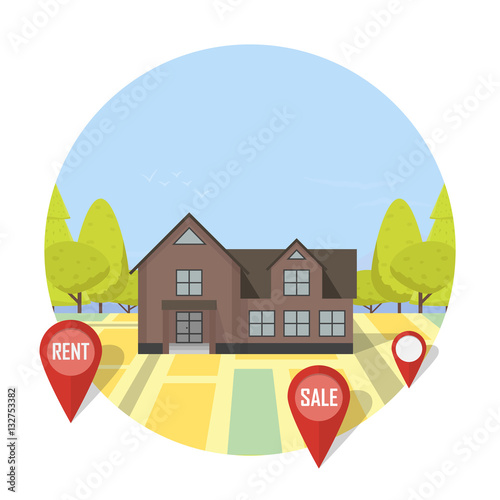 Real estate concept with house for sale and rent