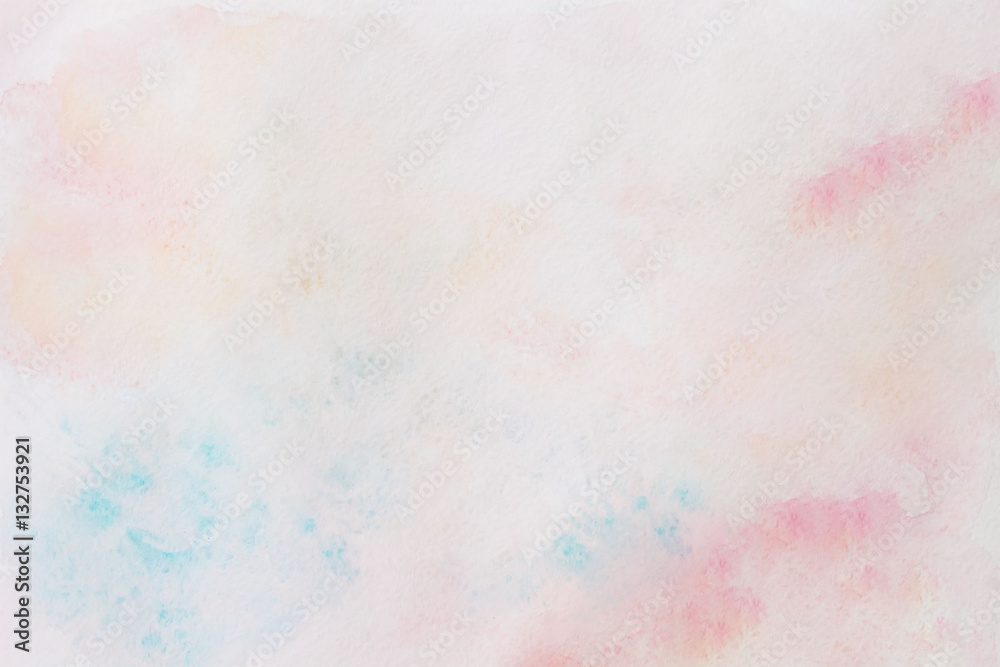 Watercolor pink and turquoise abstract hand painted background with drawing paper texture