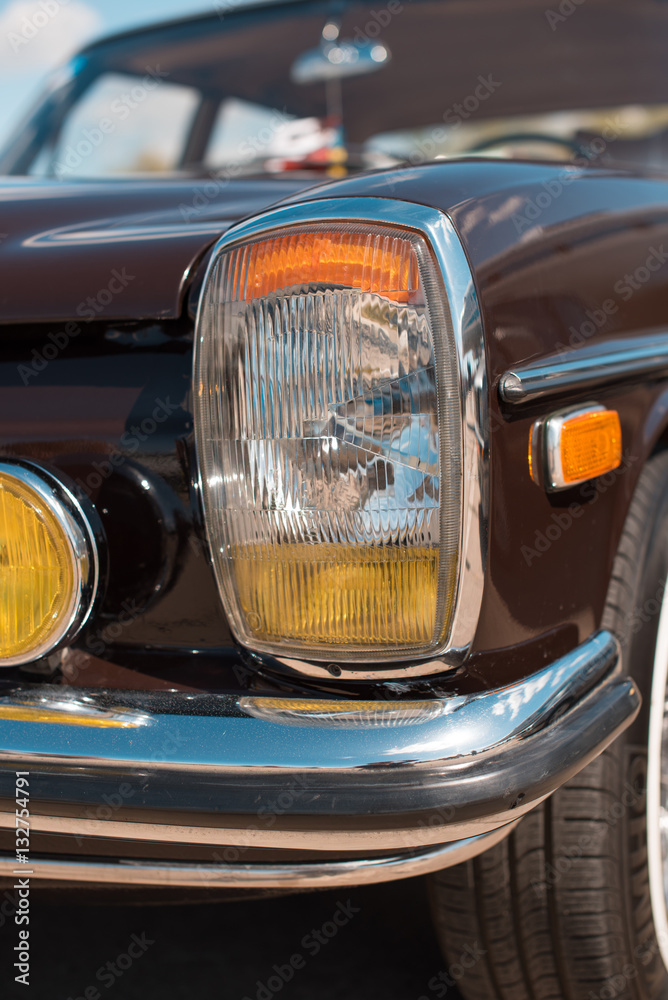 Retro car headlight closeup