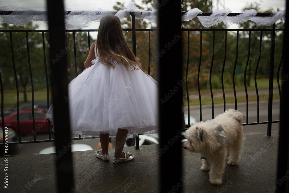 flower girl and a dog