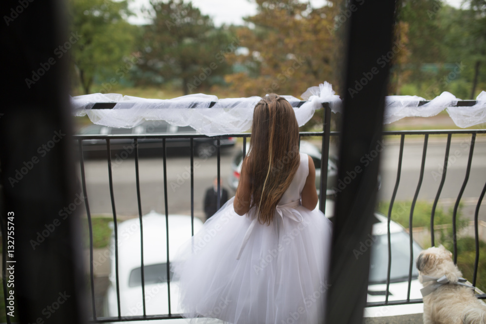 flower girl and a dog