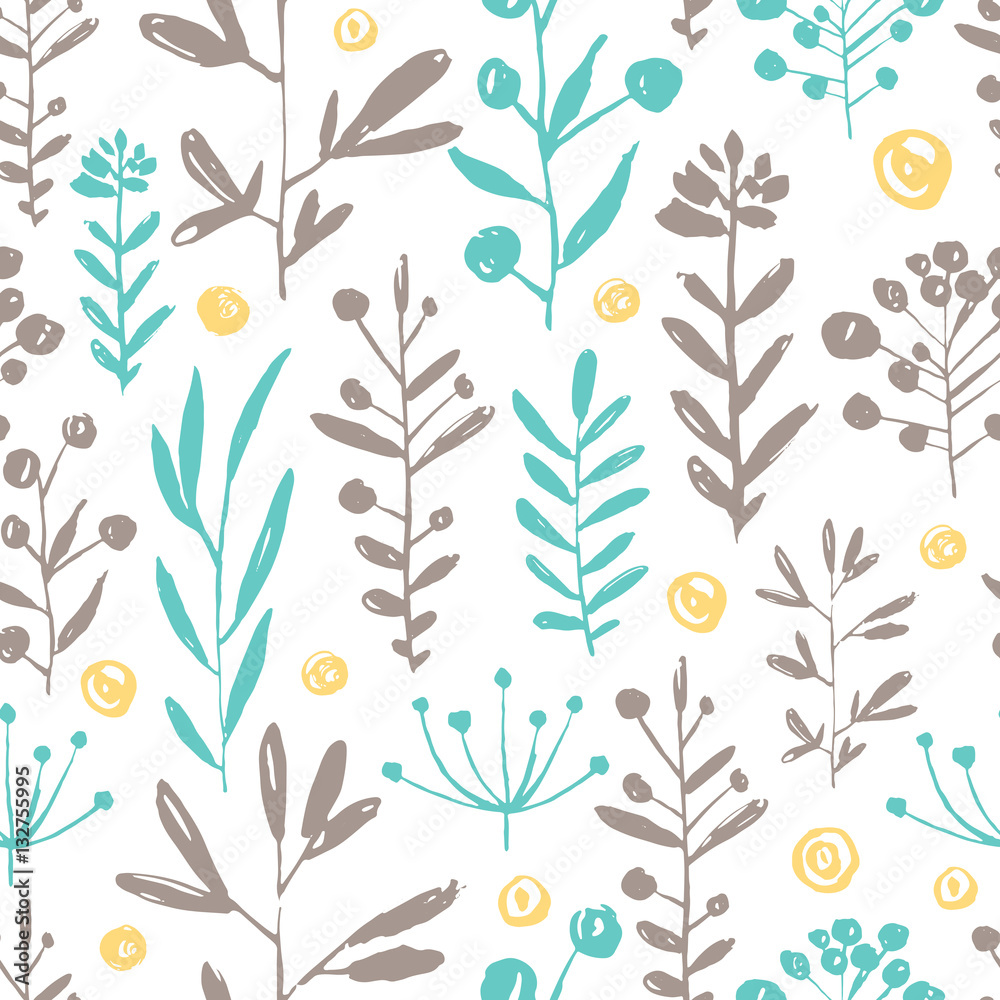 Vector seamless endless pattern with branches, wedding floral ornament, fashion fabric bridal backdrop