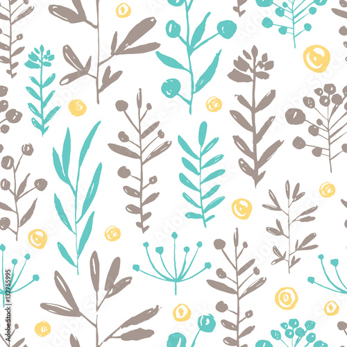 Vector seamless endless pattern with branches, wedding floral ornament, fashion fabric bridal backdrop