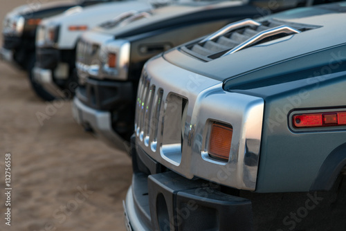 Row of SUV in desert