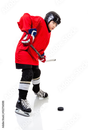 Photography Junior Ice Hockey Player Isolated on White Background