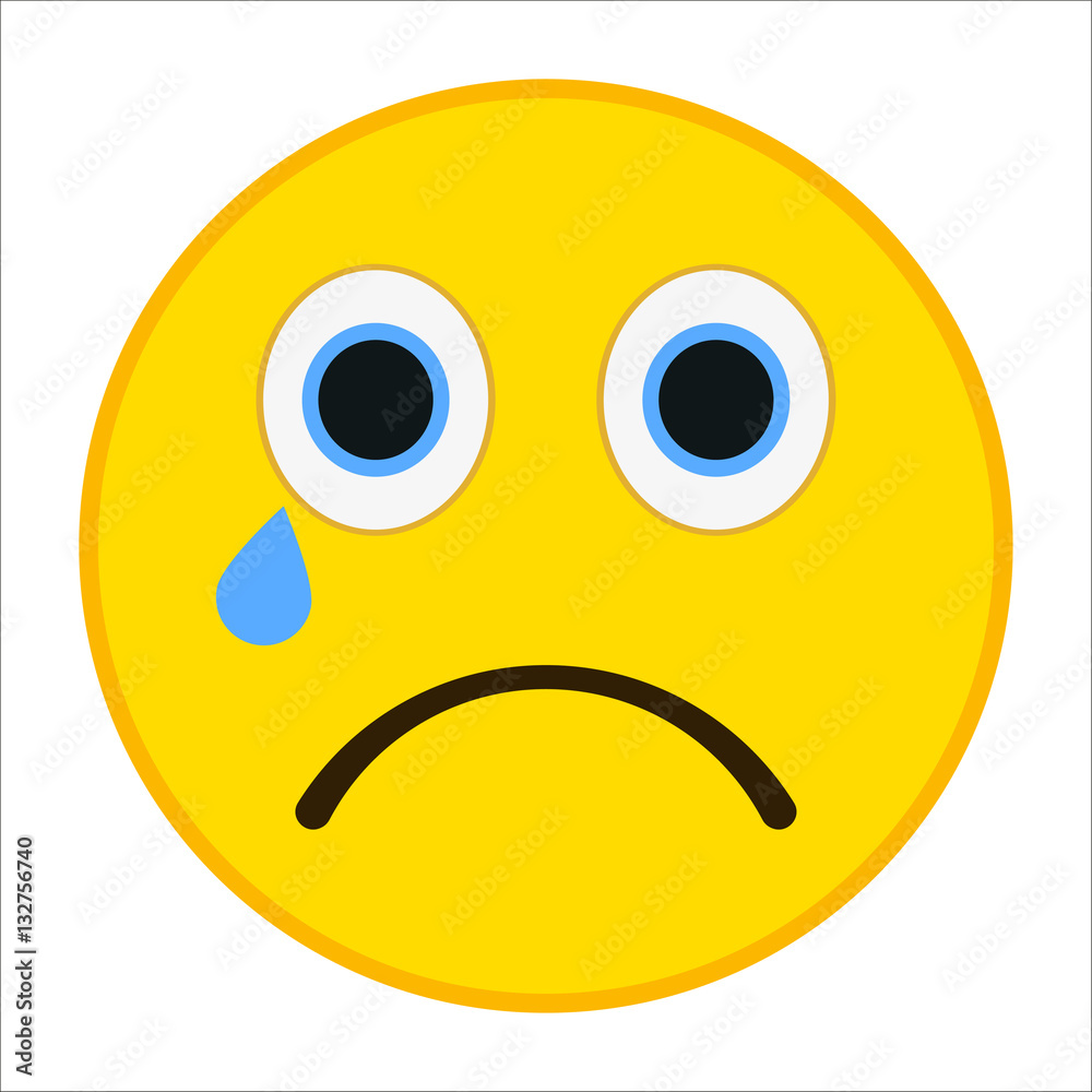 Fototapeta premium Crying emoticon with big eyes and tears in trendy flat style. Sad emoji vector illustration.