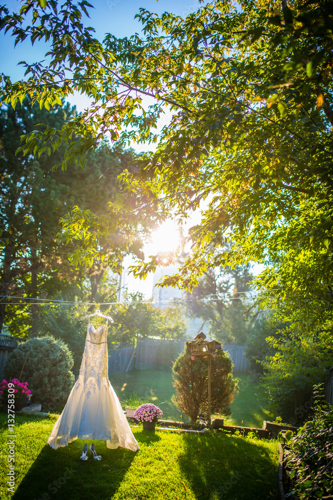 wedding dress in the morning