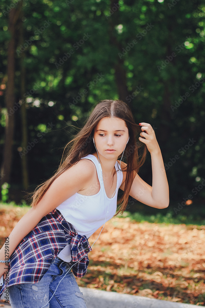 young beautiful girl walking park young beautiful girl walking park