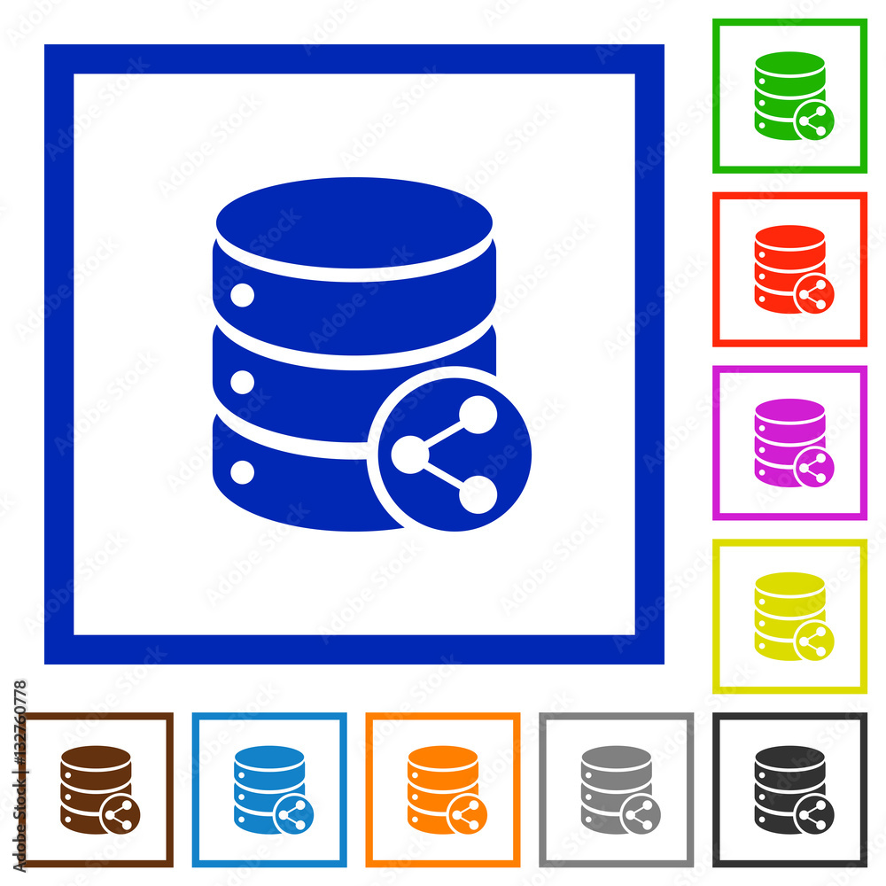 Database table relations flat framed icons Database table relations flat framed icons