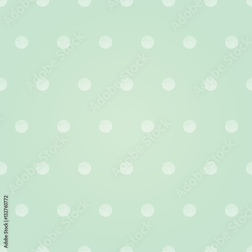 Vector Vintage Mint Green Polka Dots Circles Seamless Pattern Background With Fabric Texture. Perfect for neutral nursery, birthday, circus or fair themed designs.