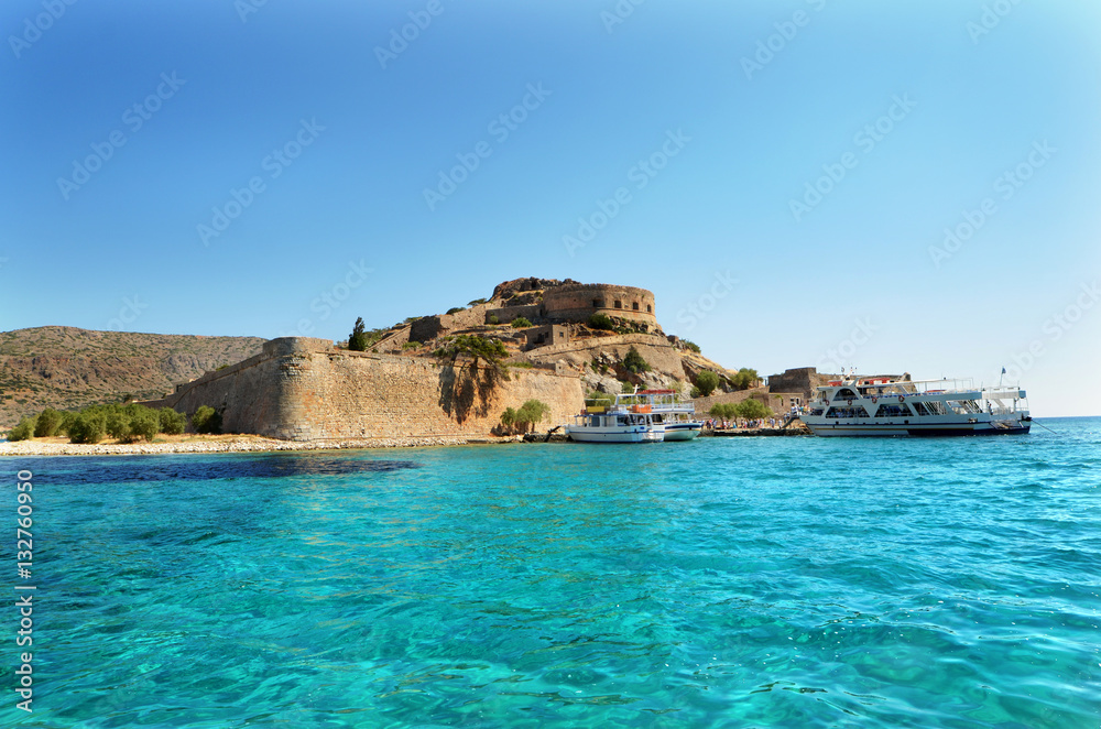 The view from the Mediterranean sea on the castle on Spinalonga island