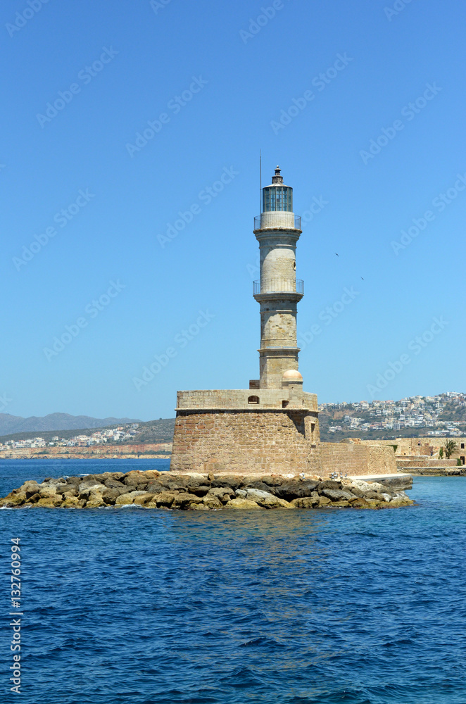 The old venetian lighthouse situated at Chania on the greek island of Crete.