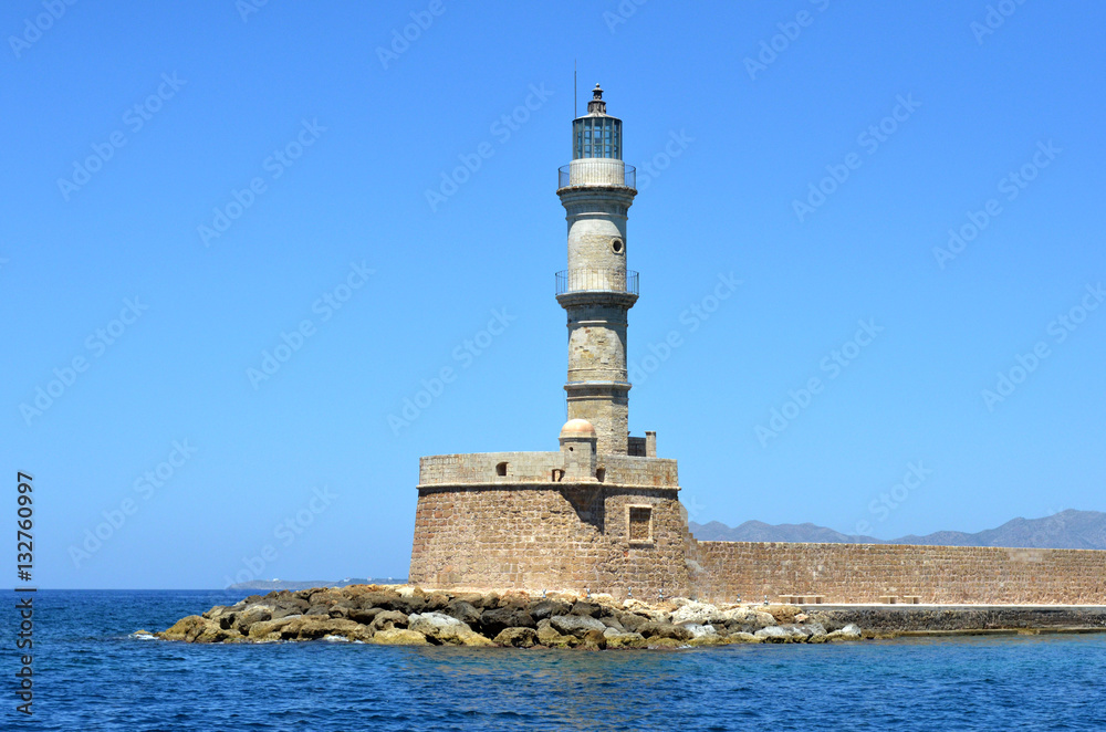 The view on old venetian lighthouse in Chania, Crete