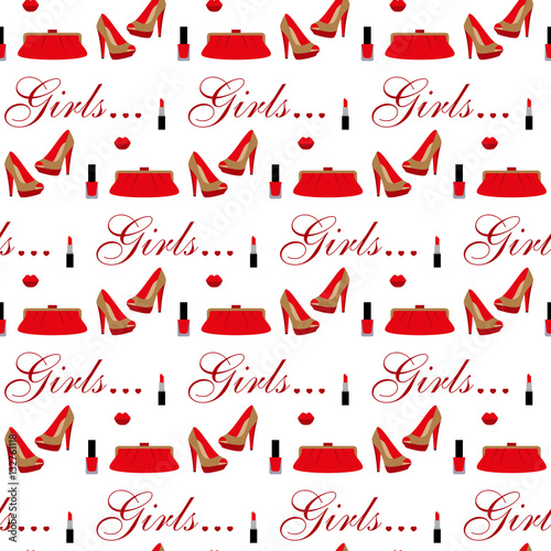 Wallpaper Mural Cosmetics, shoes, bag. Seamless pattern. Torontodigital.ca