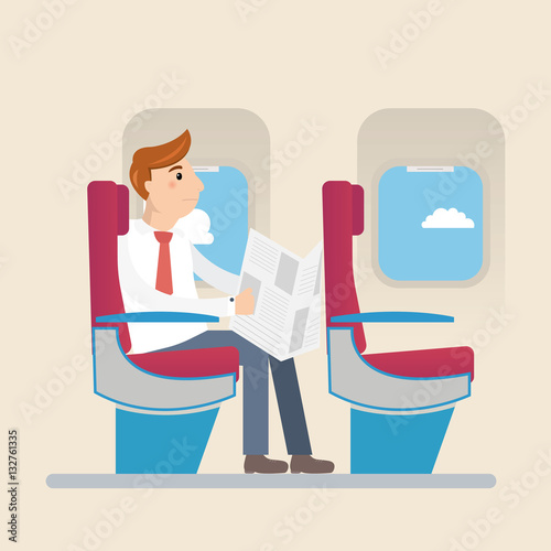 Passengers in economy class aircraft. Limited space for reading newspapers.
