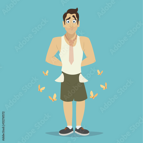 Naked businessman with a transparent tie. Business bankruptcy concept.