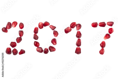 2017 year, an extraordinary unusual banner with inscription made from the red pomegranate seeds