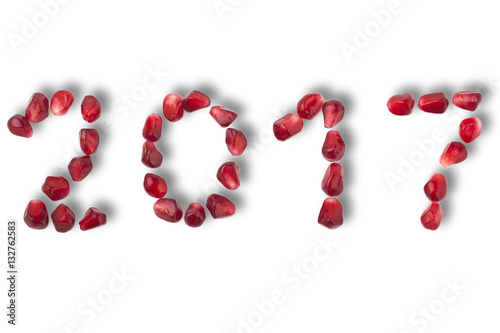 2017 year, an extraordinary unusual banner with inscription made from the red pomegranate seeds