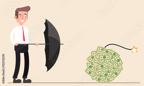 Near the person a lot of money like  bomb. Waiting until explode and closed umbrella.