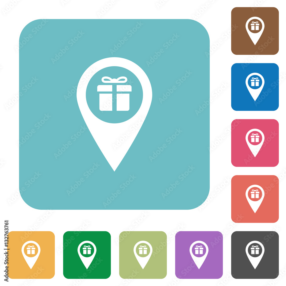 Gift shop GPS map location rounded square flat icons