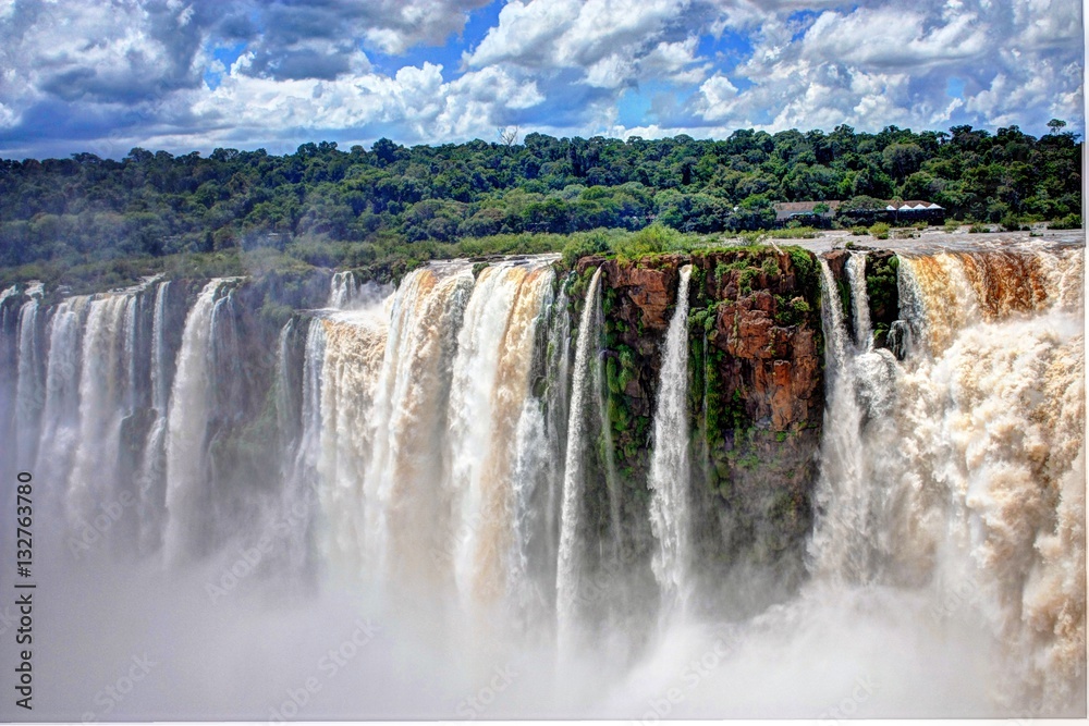 Iguazu falls foz do iguacu argentina and brazil waterfalls devils throat landscape panorama view in tropical rainforest Iguazu falls foz do iguacu argentina and brazil waterfalls devils throat landscape panorama view in tropical rainforest