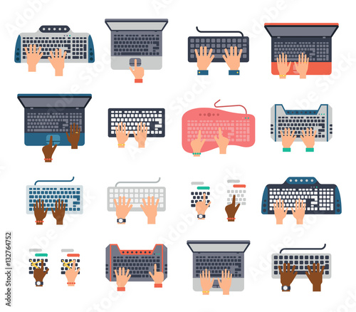 Keyboard hands vector set