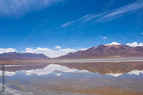 Bolivia altiplano lagoon with reflection and mountains salar de uyuni