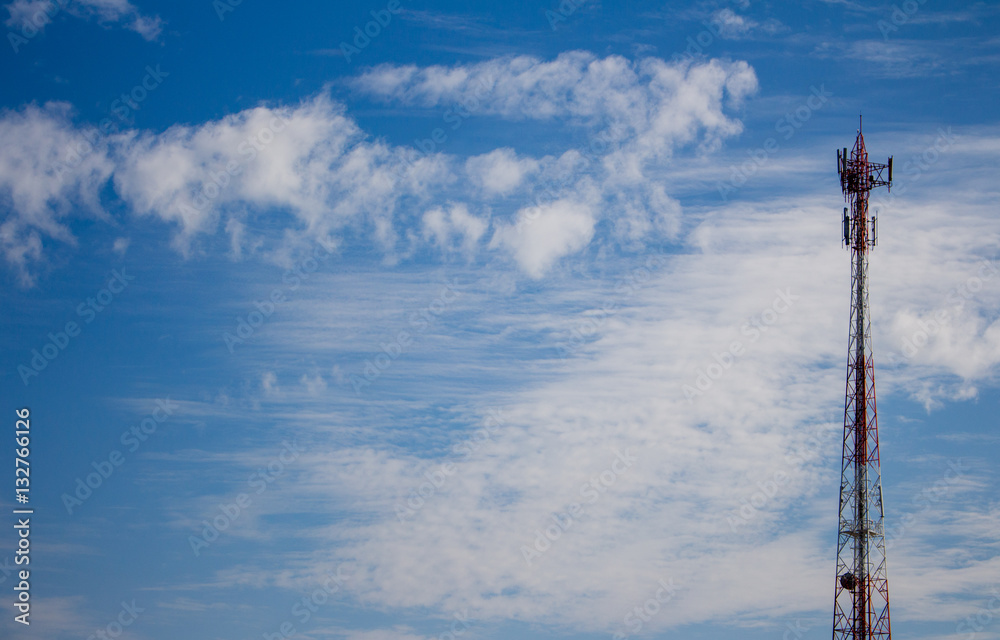 tower mobile phone on blue sky, with copy space tower mobile phone on blue sky, with copy space