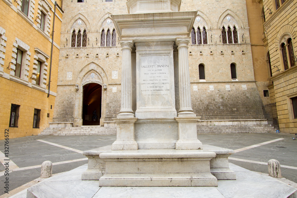 Siena, January 2017: Sallustio Bandini monument and  the main Ga