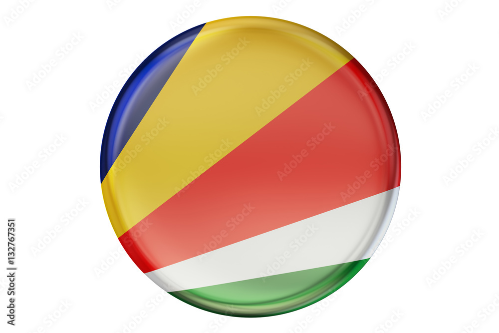 Badge with flag of Seychelles, 3D rendering Badge with flag of Seychelles, 3D rendering