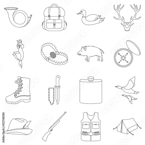 Hunting set icons in outline style. Big collection of hunting vector illustration symbol.