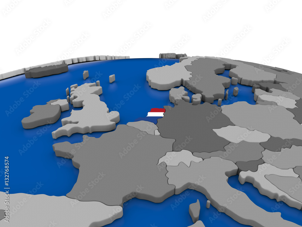 Netherlands on 3D globe