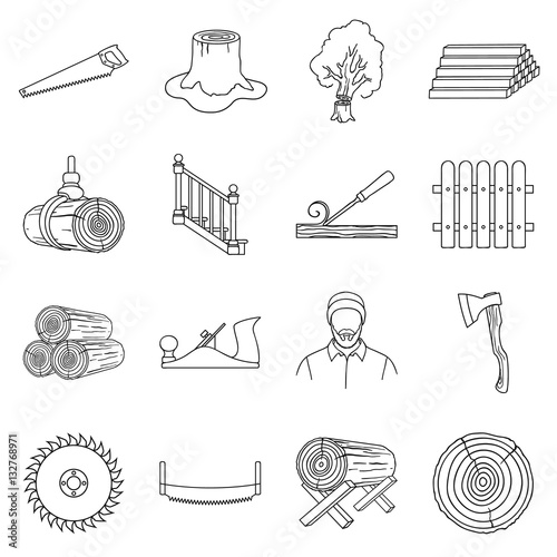 Sawmil and timber set icons in outline style. Big collection sawmill and timber vector symbol stock illustration