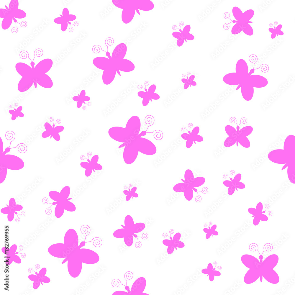 Pink butterflies on white background