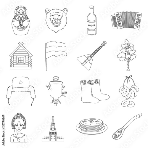 Russia country set icons in outline style. Big collection of Russia country vector symbol stock illustration