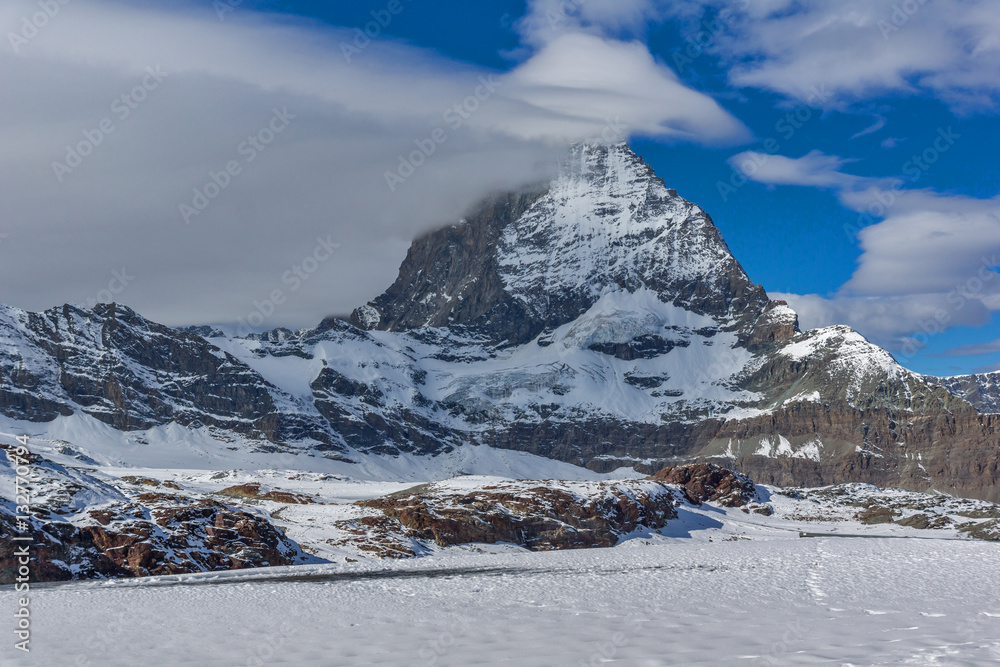 Winter view of mount Matterhorn, Canton of Valais, Alps, Switzerland 