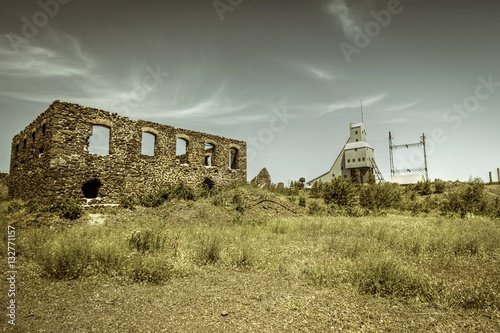 Michigan Ghost Town. Abandoned buildings at the Quincy copper Mine in Michigan's Upper Peninsula. This is a site of the United States Keweenaw National Historic Park in Calumet, Michigan. photo