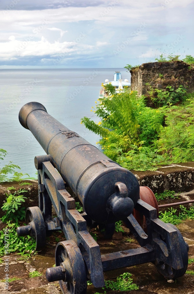 Fort George with artillery cannons overlooking St George's, the capital of Grenada