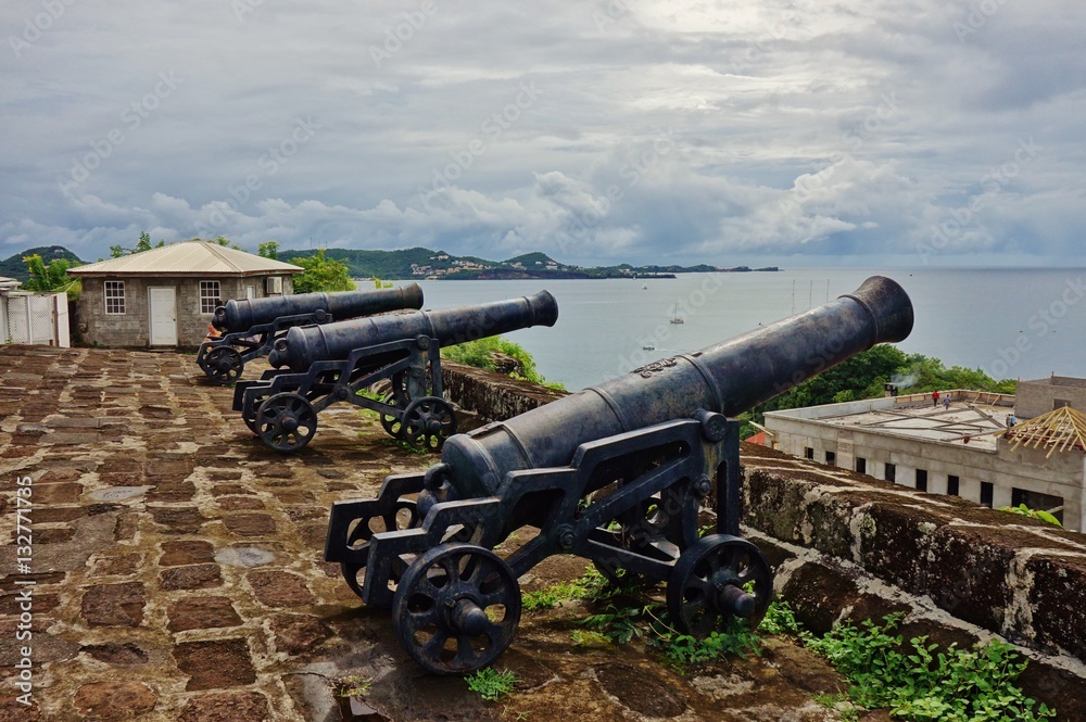 Fort George with artillery cannons overlooking St George's, the capital of Grenada