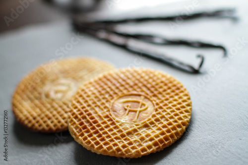 Stroopwafels on the table with the blurred background