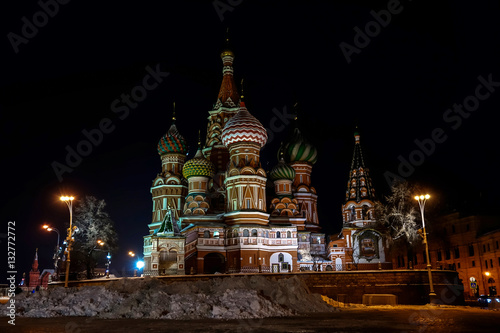 Night view of St. Basil's Cathedral in winter